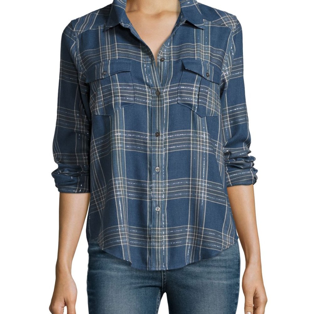 Paige Mya Metallic Plaid Shirt